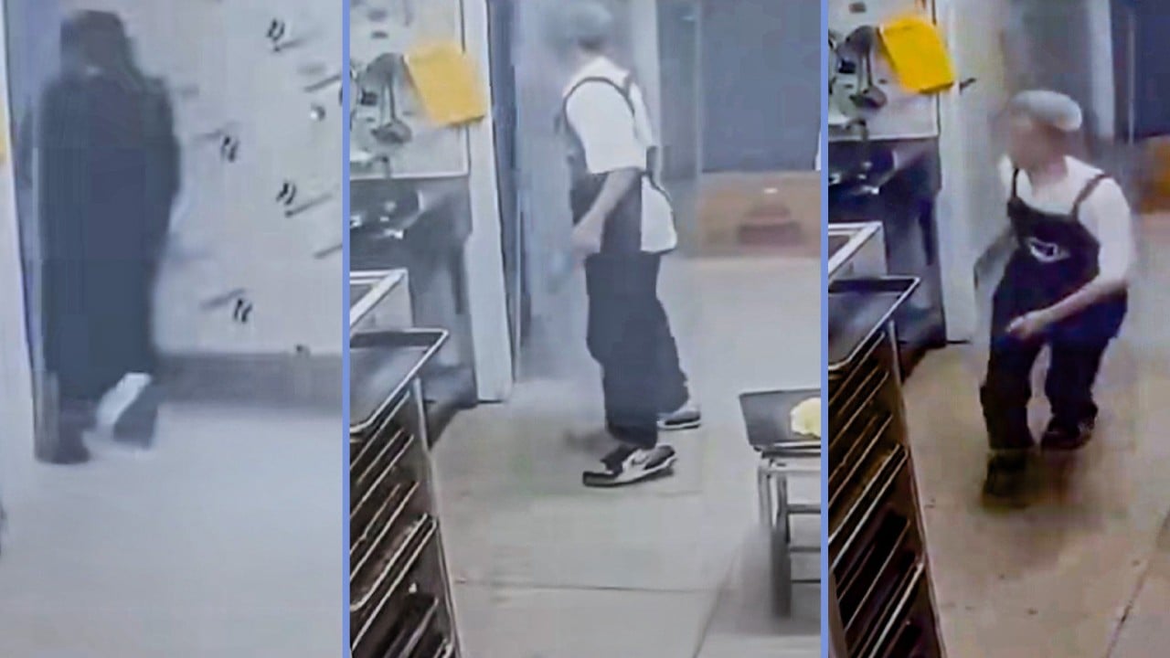 Chinese prankster locks colleague in freezer room, smirking as woman pleads for help