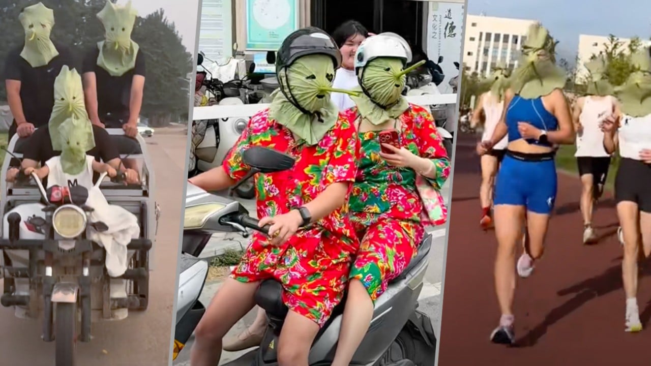Chinese youth make sun protection masks from lotus leaves, ignite online hilarity