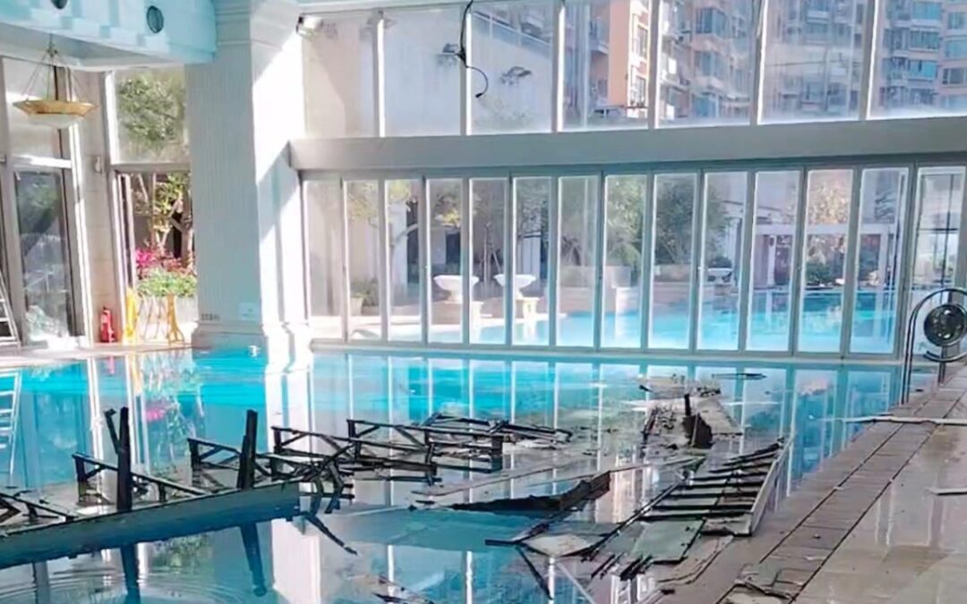 Large section of ceiling plunges into Hong Kong estate’s indoor pool