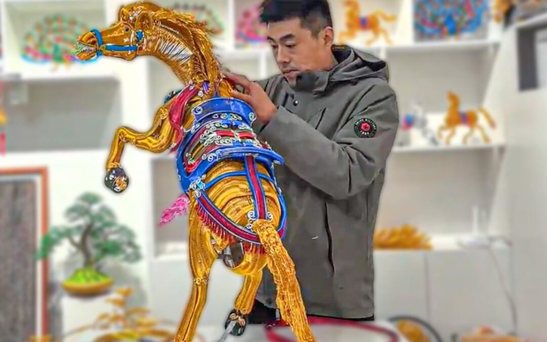 Chinese man crafts equine figure from 2,600 metres of aluminium to celebrate Year of the Horse
