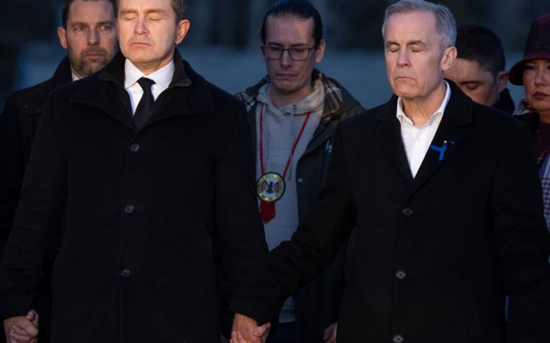 Canada’s Carney, opposition leader hold hands during school shooting vigil