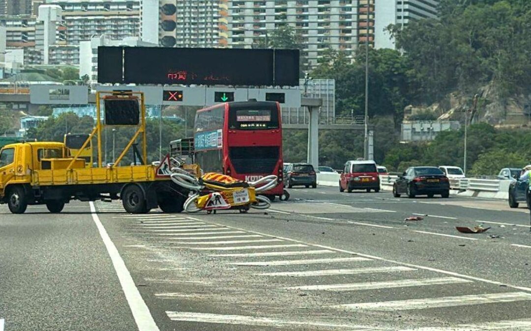 24 injured after double-decker KMB bus crashes into highway maintenance truck