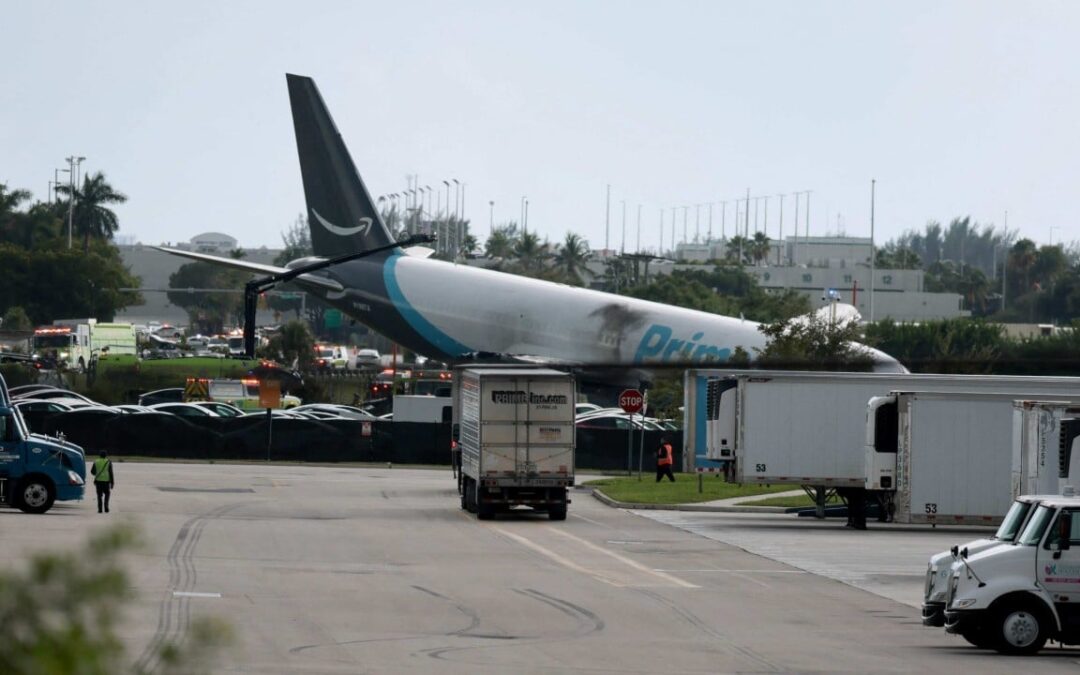 Amazon cargo plane crashes, bursts into flames at Miami airport after overshooting runway