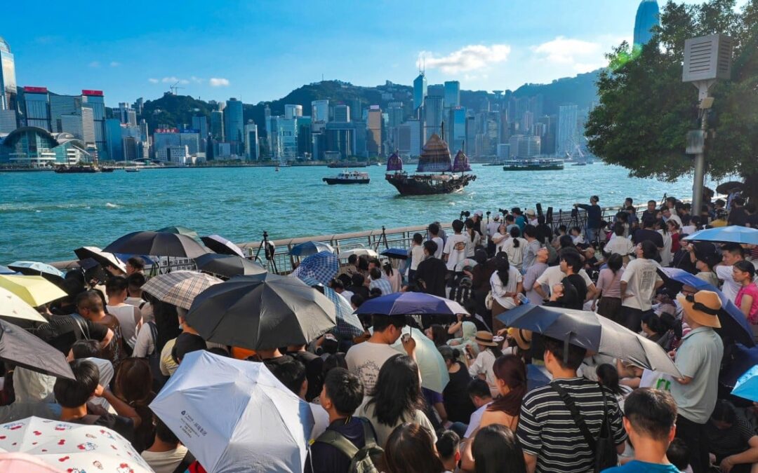 Hong Kong crowds brave the heat to secure spots for National Day fireworks