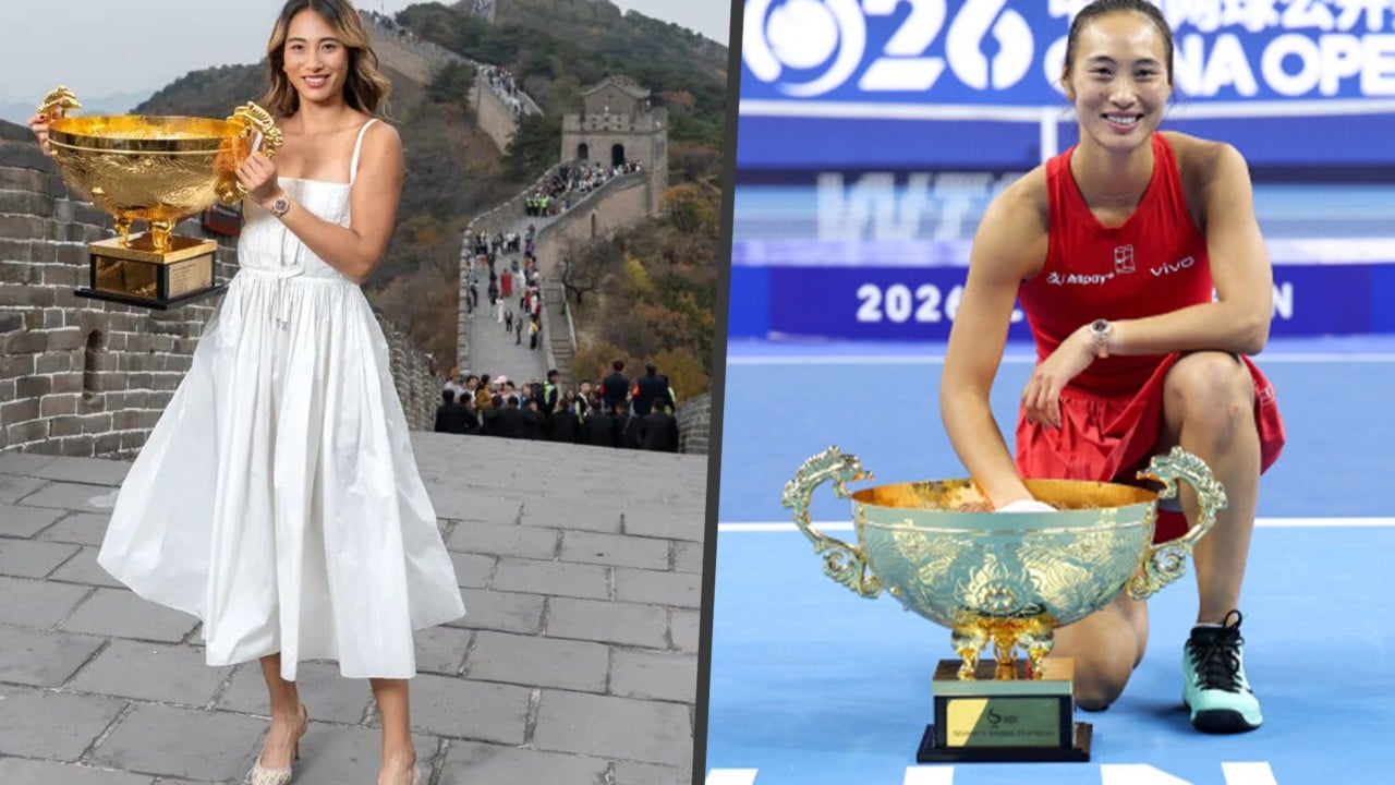 Seeking men’s approval? Chinese tennis star criticised for glamorous photo shoot with trophy